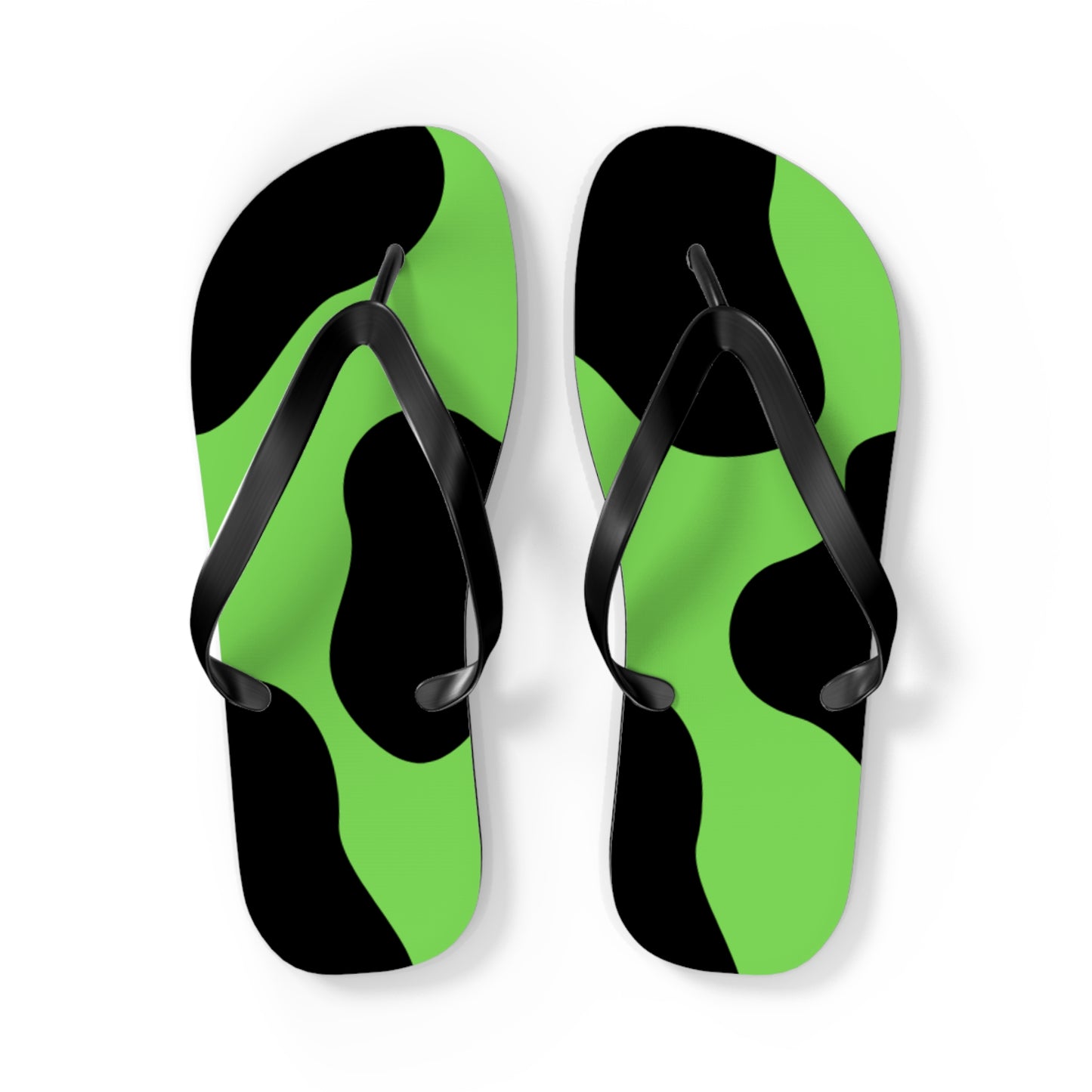 Green & Black Abstract Camo Flip Flops — Summer Beach Sandals