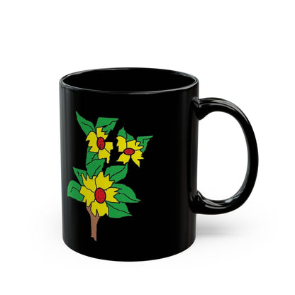Sunflower Branch Black Mug — Floral Coffee Cup (11oz & 15oz)