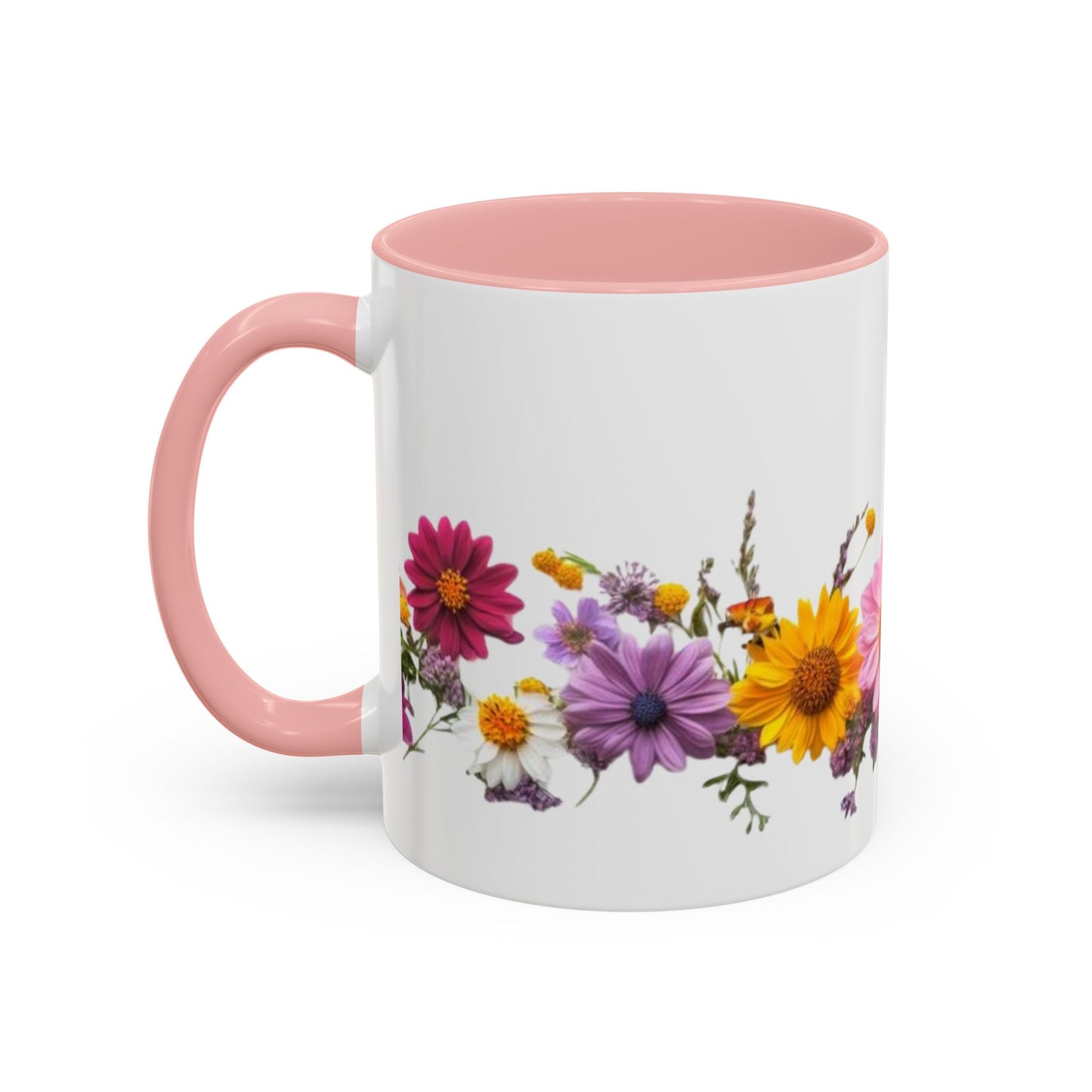 Floral Border Accent Coffee Mug — Colorful Daisy Bouquet 11/15oz