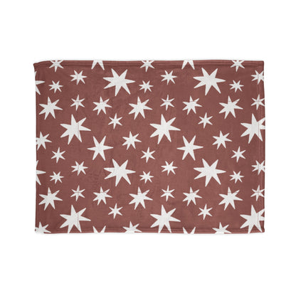 Starry Rust Fleece Blanket — White Stars on Brown Cozy Throw
