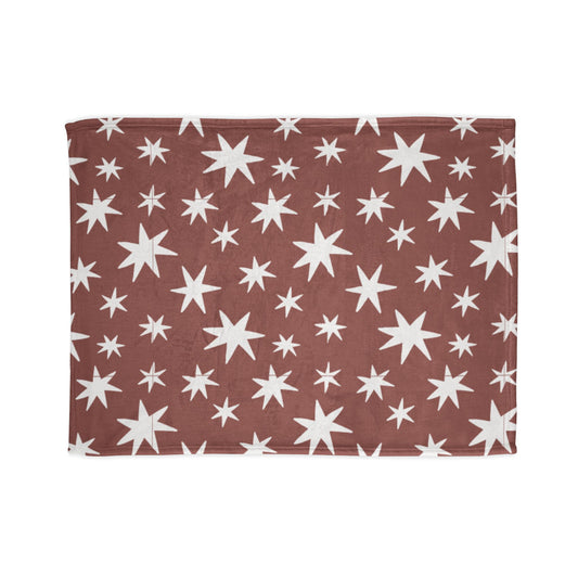 Starry Rust Fleece Blanket — White Stars on Brown Cozy Throw