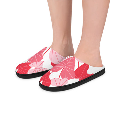 Pink Tropical Leaf Women's Indoor Slippers — Cozy Floral House Shoes
