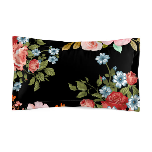 Floral Black Pillow Sham — Vintage Rose Microfiber Pillowcase