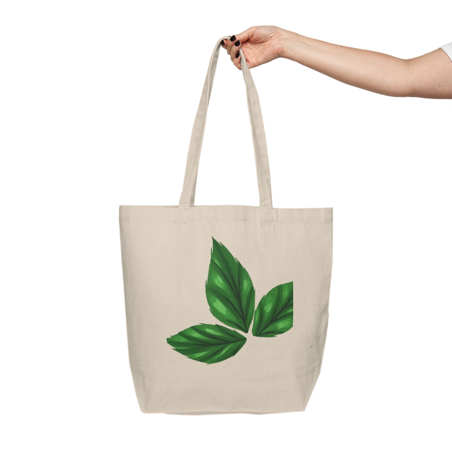 Canvas Tote Bag with Green Leaf Design – Eco-Friendly Grocery & Market Bag