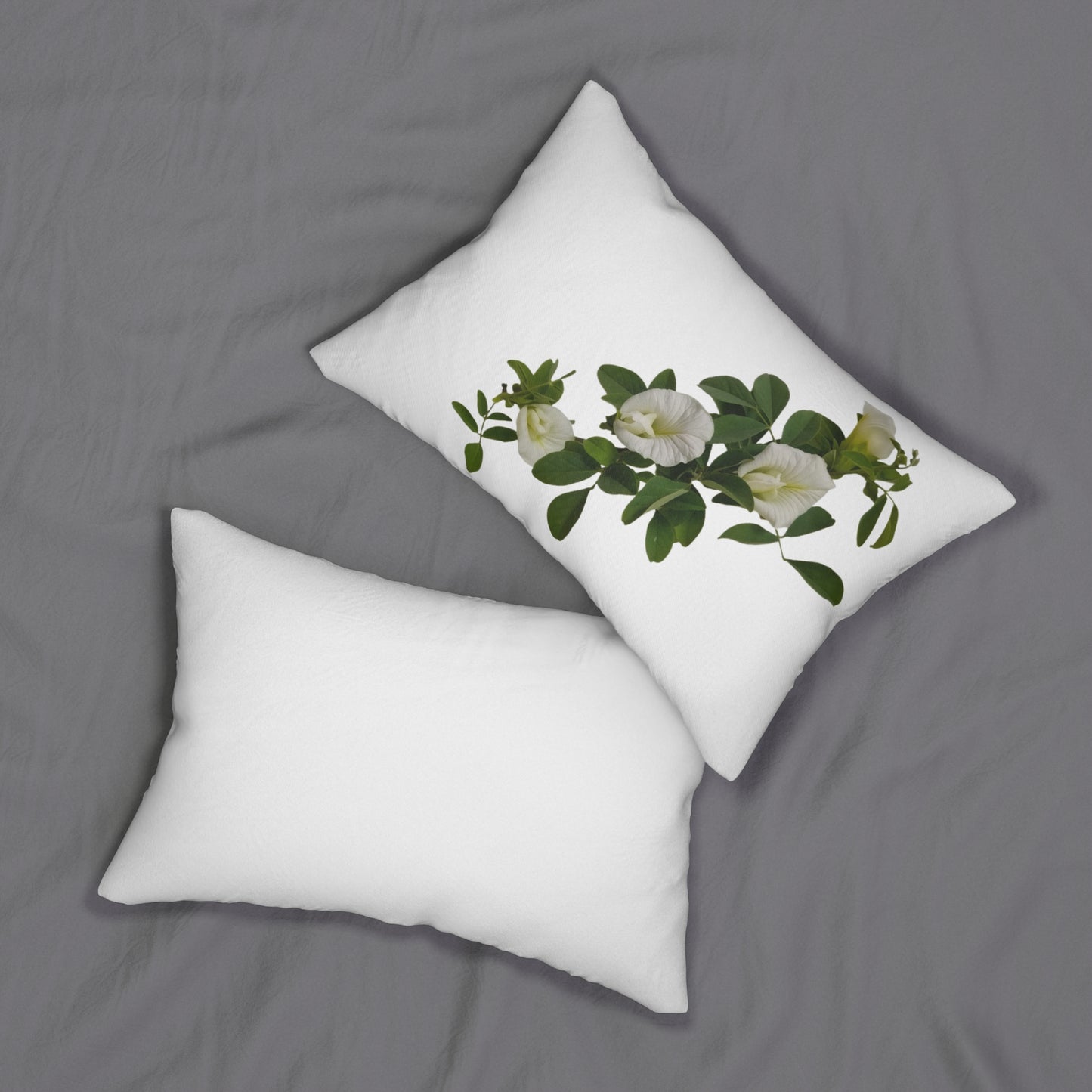 White Morning Glory Floral Lumbar Pillow - Botanical Accent Pillow