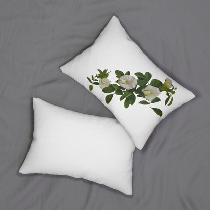 White Morning Glory Floral Lumbar Pillow - Botanical Accent Pillow