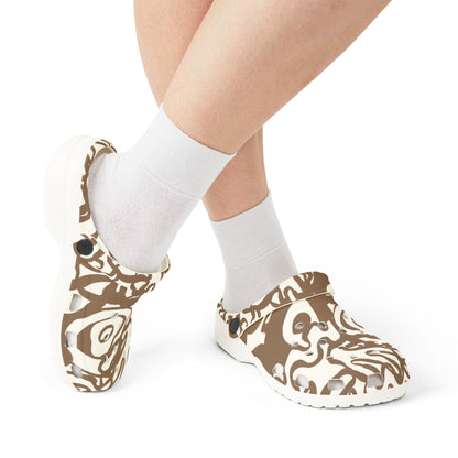 Brown Abstract Pattern Clogs — EVA Foam Rubber Shoes