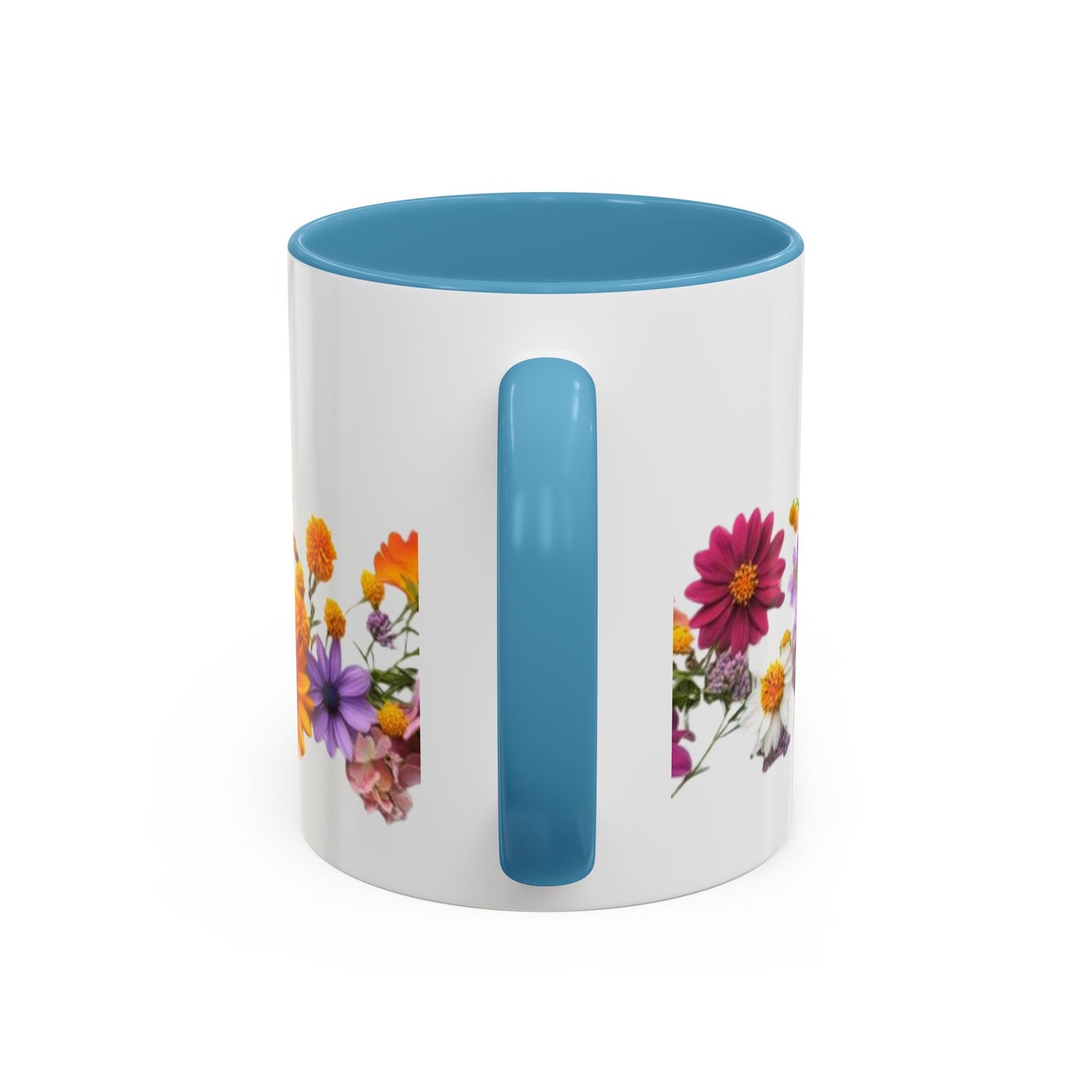 Floral Border Accent Coffee Mug — Colorful Daisy Bouquet 11/15oz