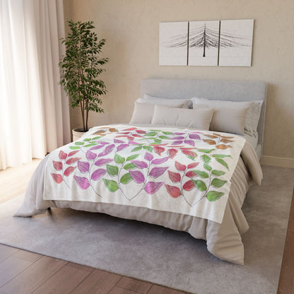 Floral Vine Leaf Plush Blanket — Soft Colorful Garden Throw