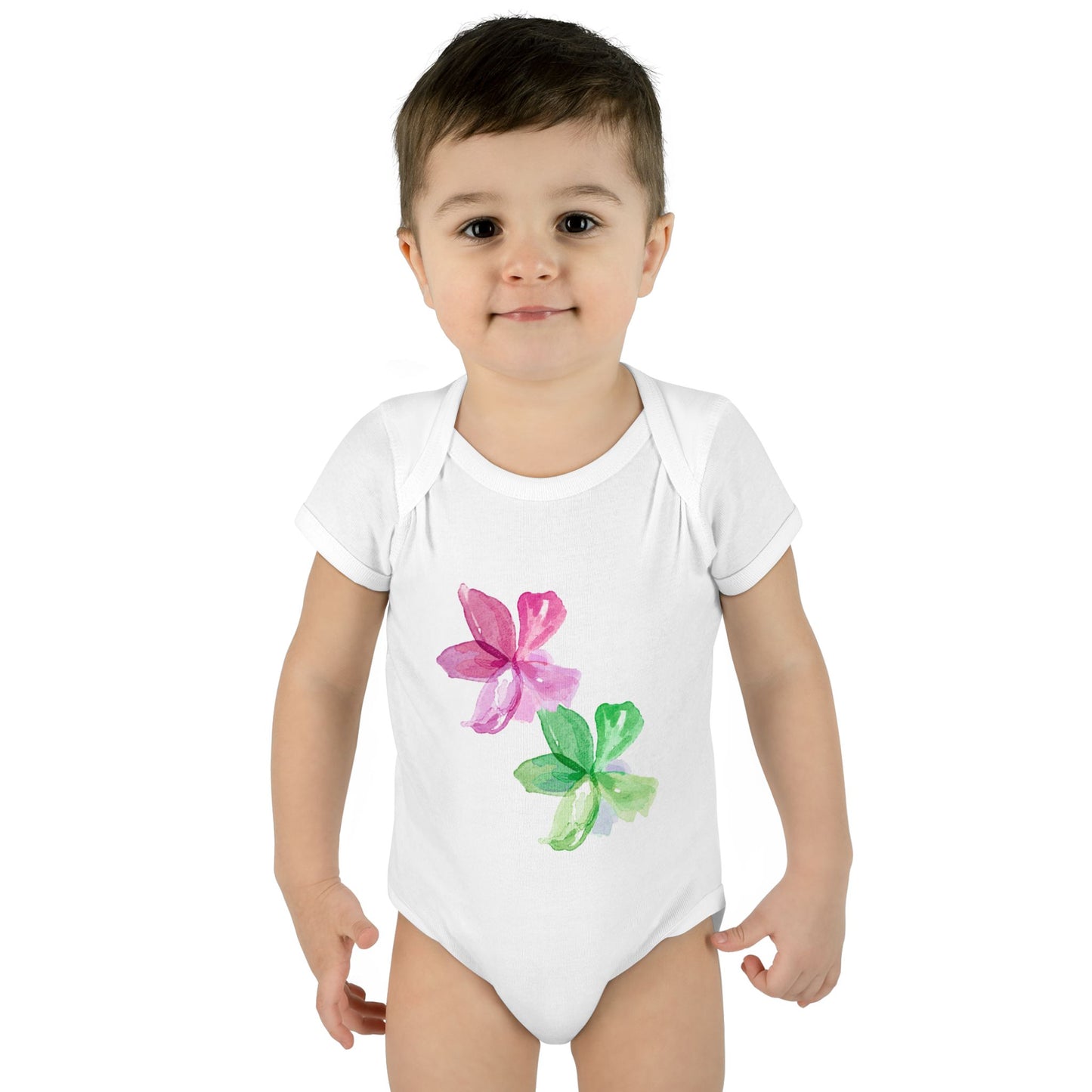 Floral Watercolor Baby Bodysuit – Pink & Green Blossom Infant Onesie