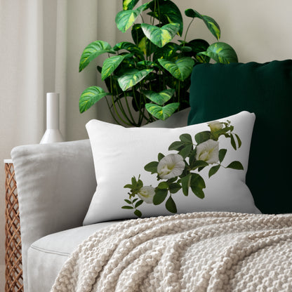 White Morning Glory Floral Lumbar Pillow - Botanical Accent Pillow
