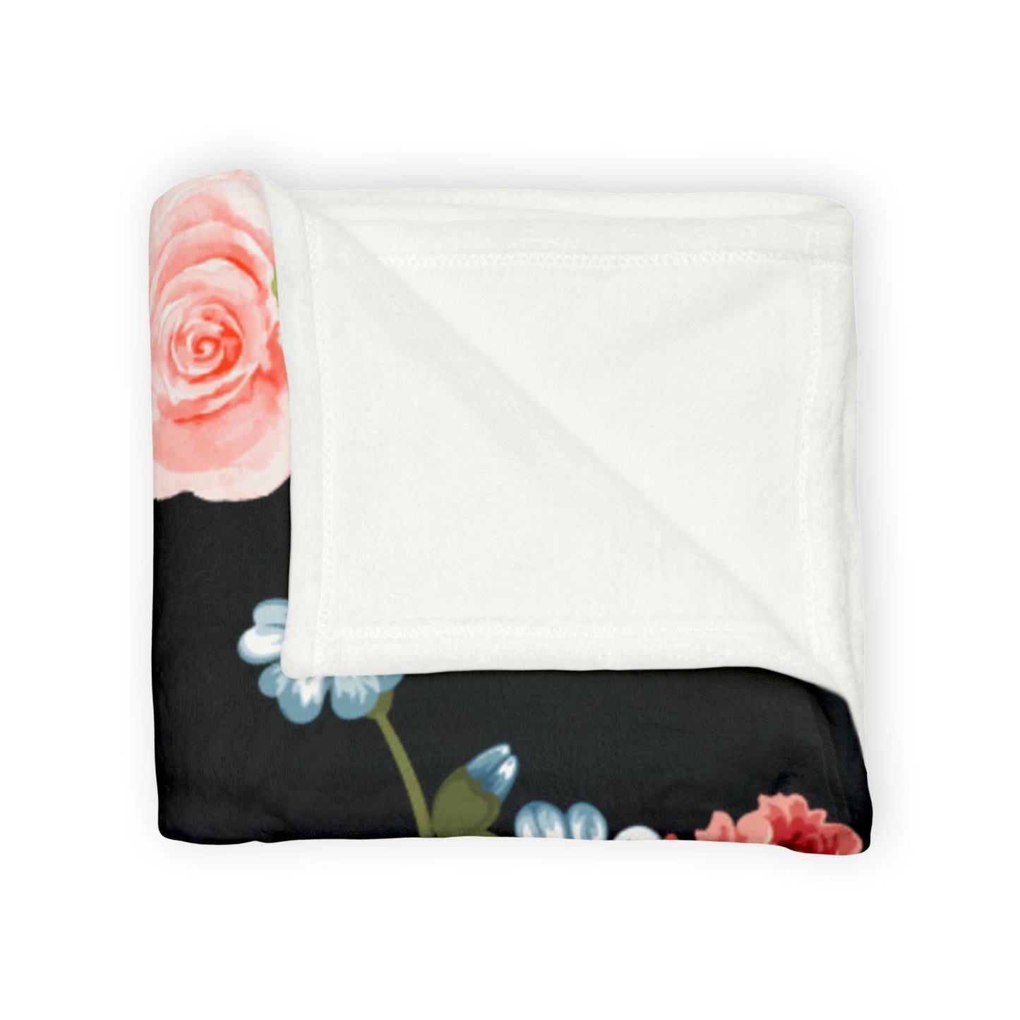 Floral Rose Garden Throw Blanket — Vintage Pink & Blue Flowers on Black