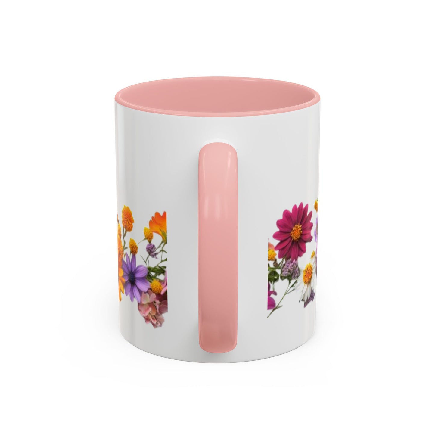 Floral Border Accent Coffee Mug — Colorful Daisy Bouquet 11/15oz