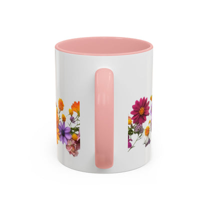 Floral Border Accent Coffee Mug — Colorful Daisy Bouquet 11/15oz