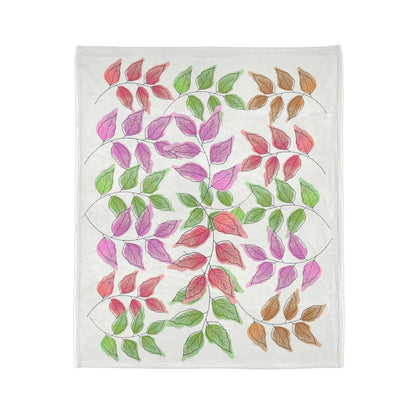 Floral Vine Leaf Plush Blanket — Soft Colorful Garden Throw
