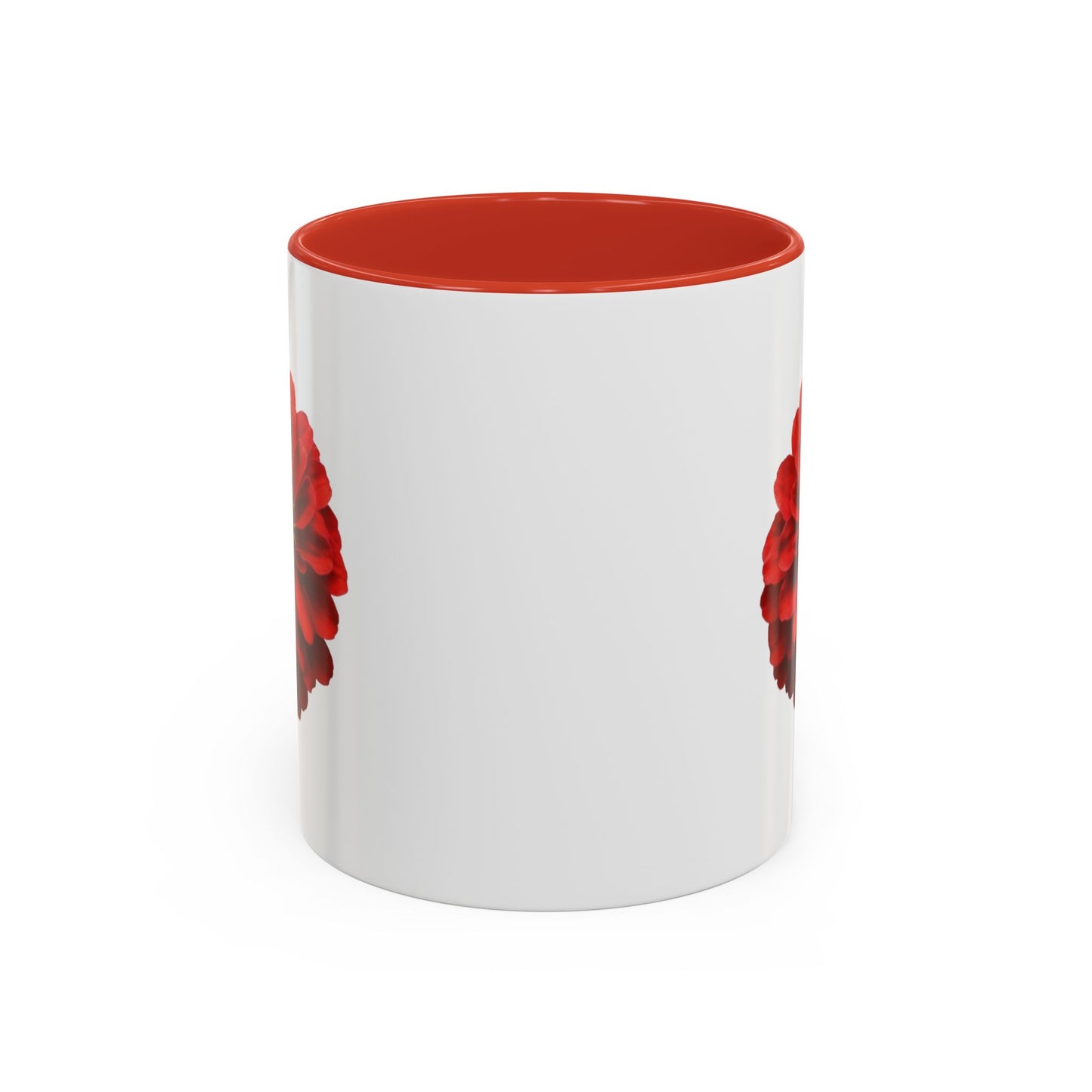 Red Zinnia Accent Coffee Mug — Floral Ceramic Tea Cup (11/15 oz)