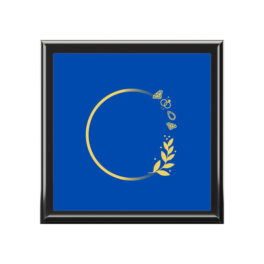 Blue & Gold Floral Ring Jewelry Box – Elegant Keepsake Box for Rings, Earrings & Gifts