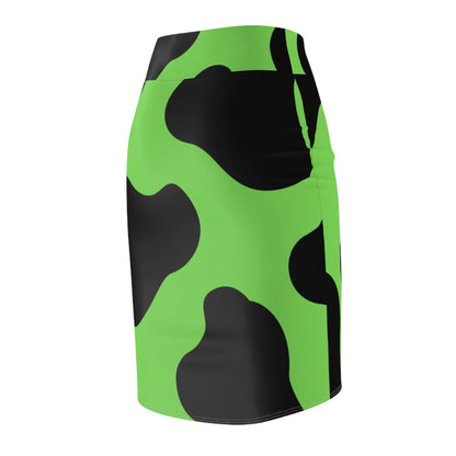 Neon Green Cow Print Pencil Skirt