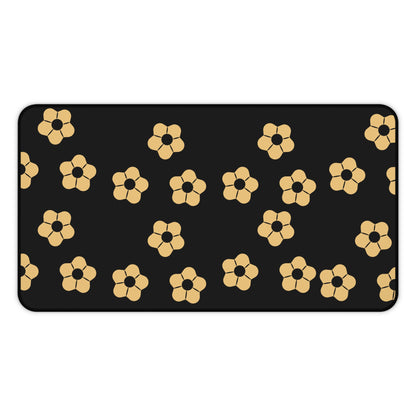 Floral Noir Desk Mat — Minimal Black & Gold Flower Mouse Pad
