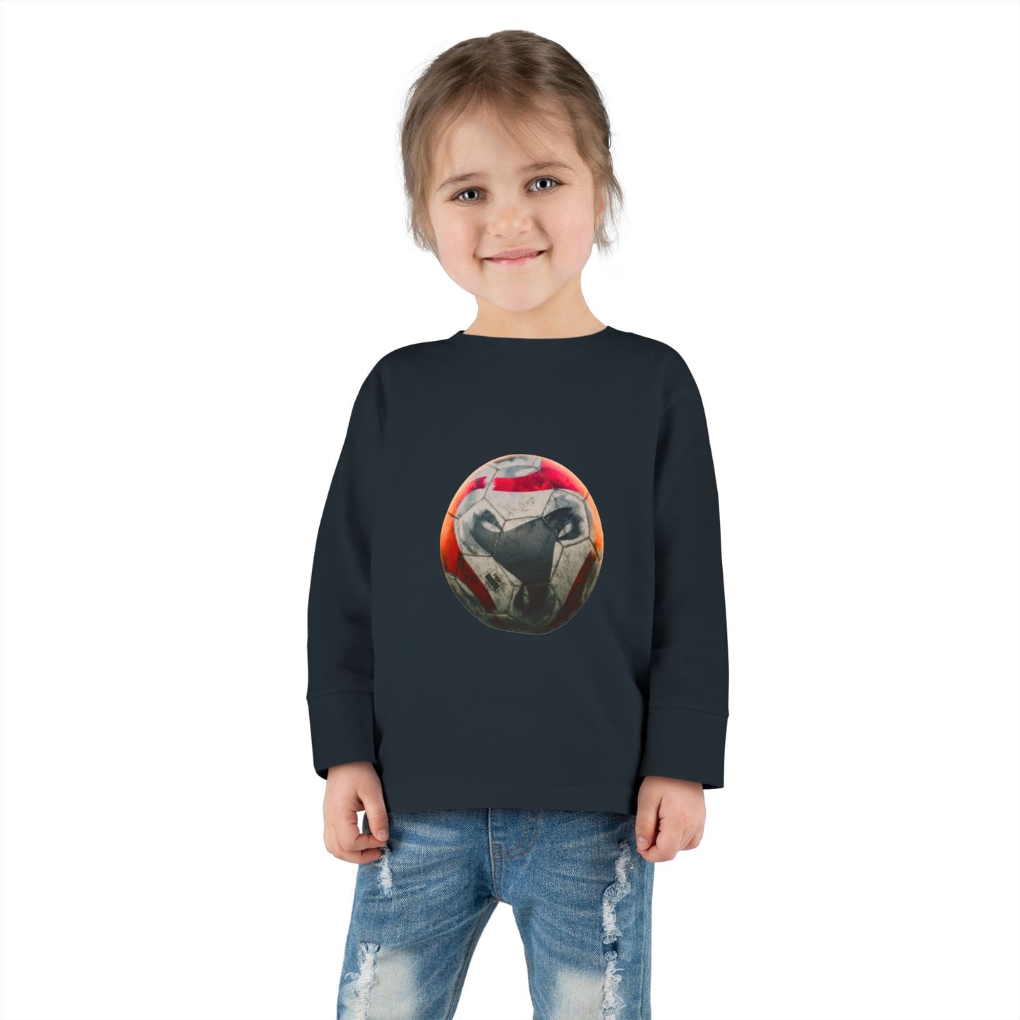 Toddler Long Sleeve Tee — Colorful Soccer Ball Graphic Kids Shirt