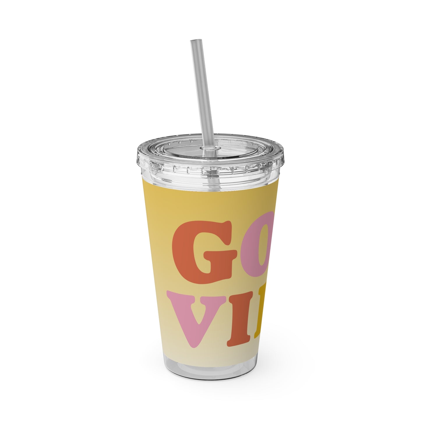 Sunny Vibes Tumbler with Straw - 16oz Drinkware for Good Vibes