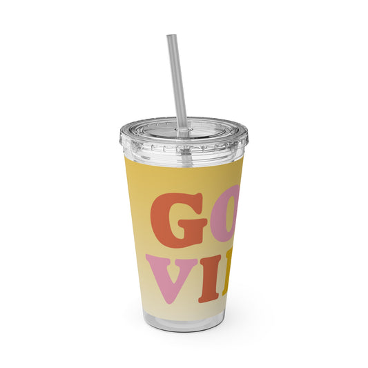 Sunny Vibes Tumbler with Straw - 16oz Drinkware for Good Vibes