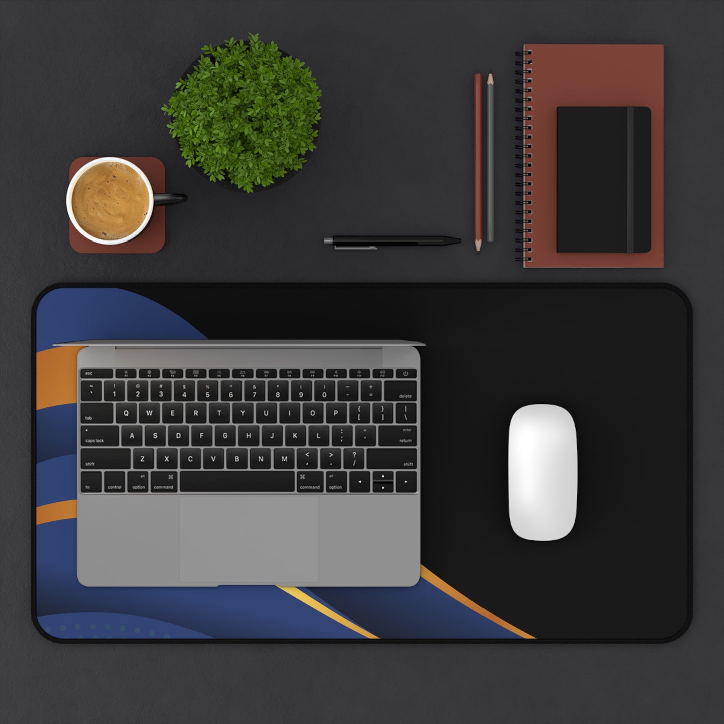 Desk Mat — Sleek Navy & Gold Wave Gaming/Office Mouse Pad