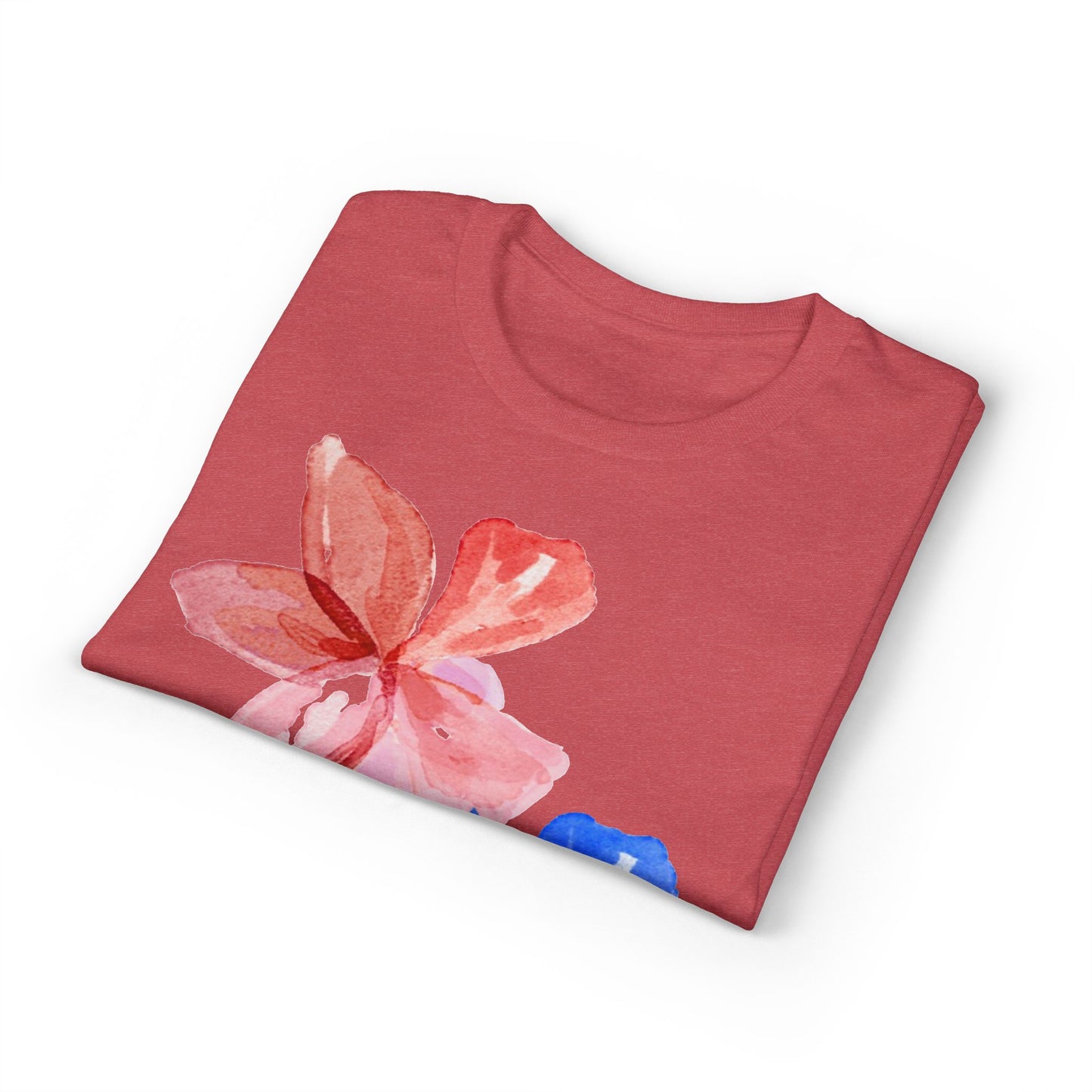 Floral Watercolor Tee — Pink & Blue Petal Graphic T-Shirt