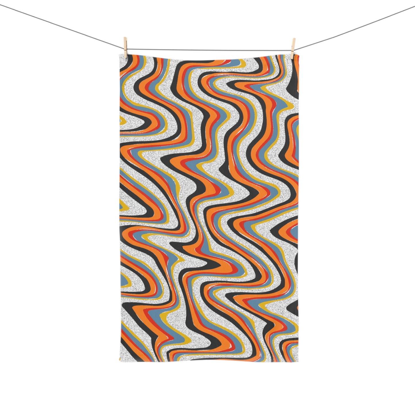 Hand Towel — Retro Wavy Orange Stripe Pattern