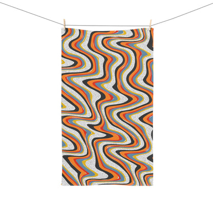Hand Towel — Retro Wavy Orange Stripe Pattern