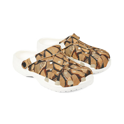 Woodpile Clog Shoes — Cozy Cabin Log Print EVA Foam Clogs