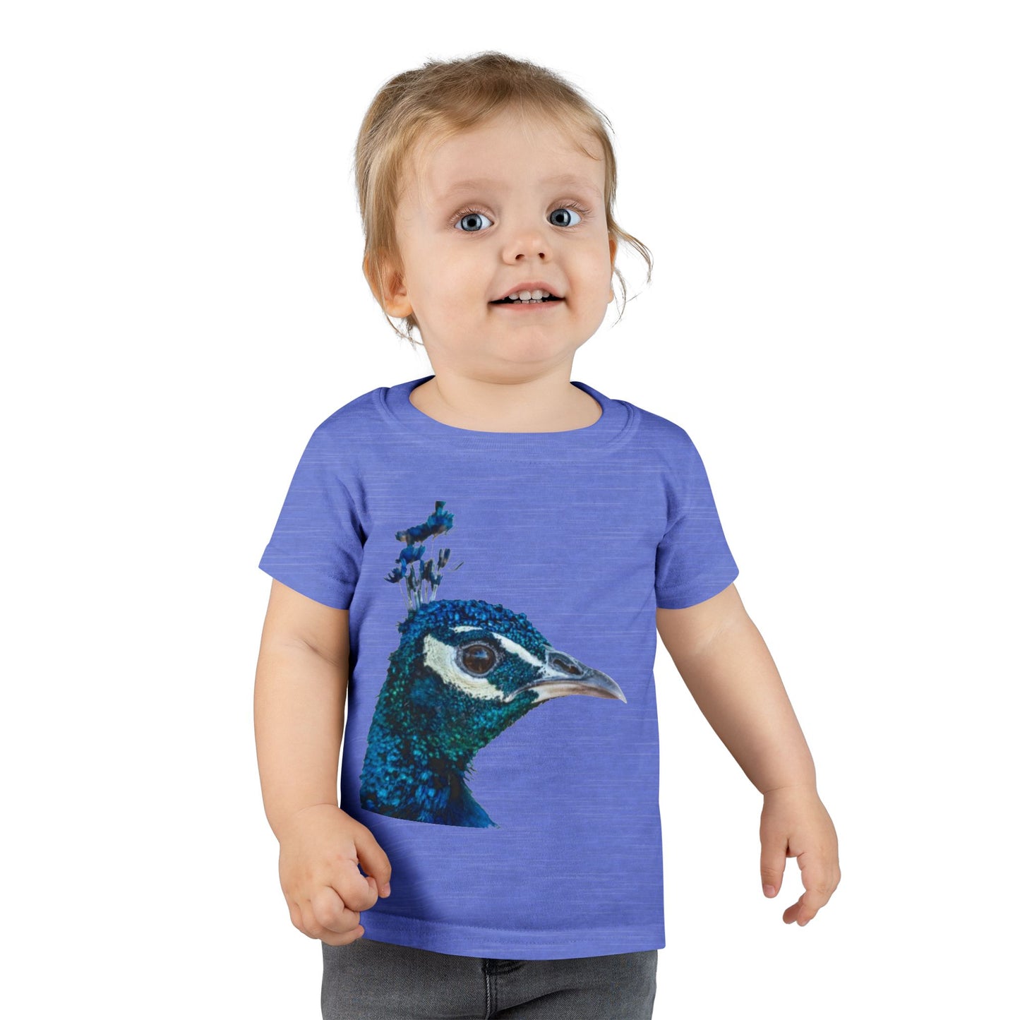 Peacock Profile Toddler T-Shirt — Sparkling Blue Bird Tee for Kids