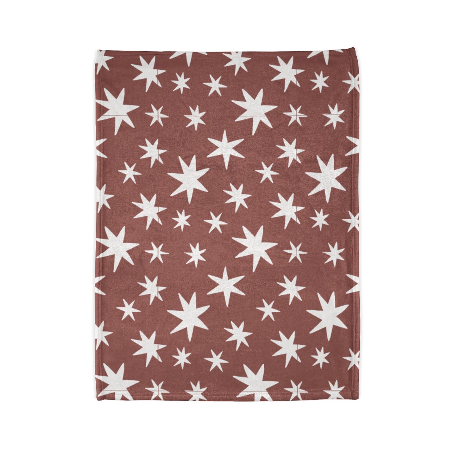 Starry Rust Fleece Blanket — White Stars on Brown Cozy Throw