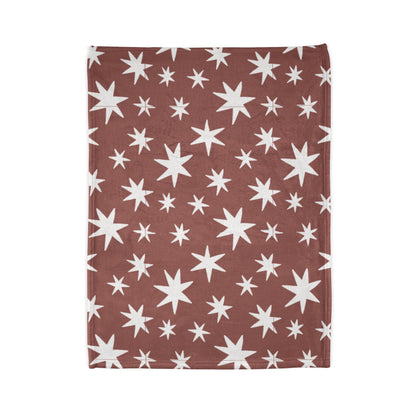 Starry Rust Fleece Blanket — White Stars on Brown Cozy Throw