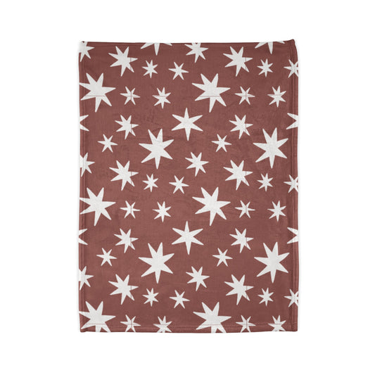 Starry Rust Fleece Blanket — White Stars on Brown Cozy Throw