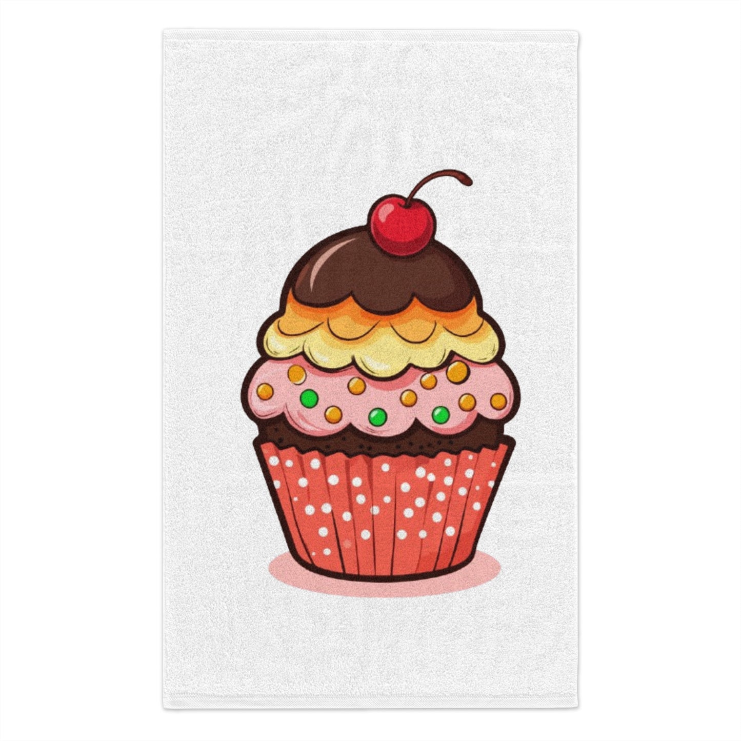 Cupcake Rally Towel — Cute Cherry Cupcake 11x18 Cotton Hand Towel