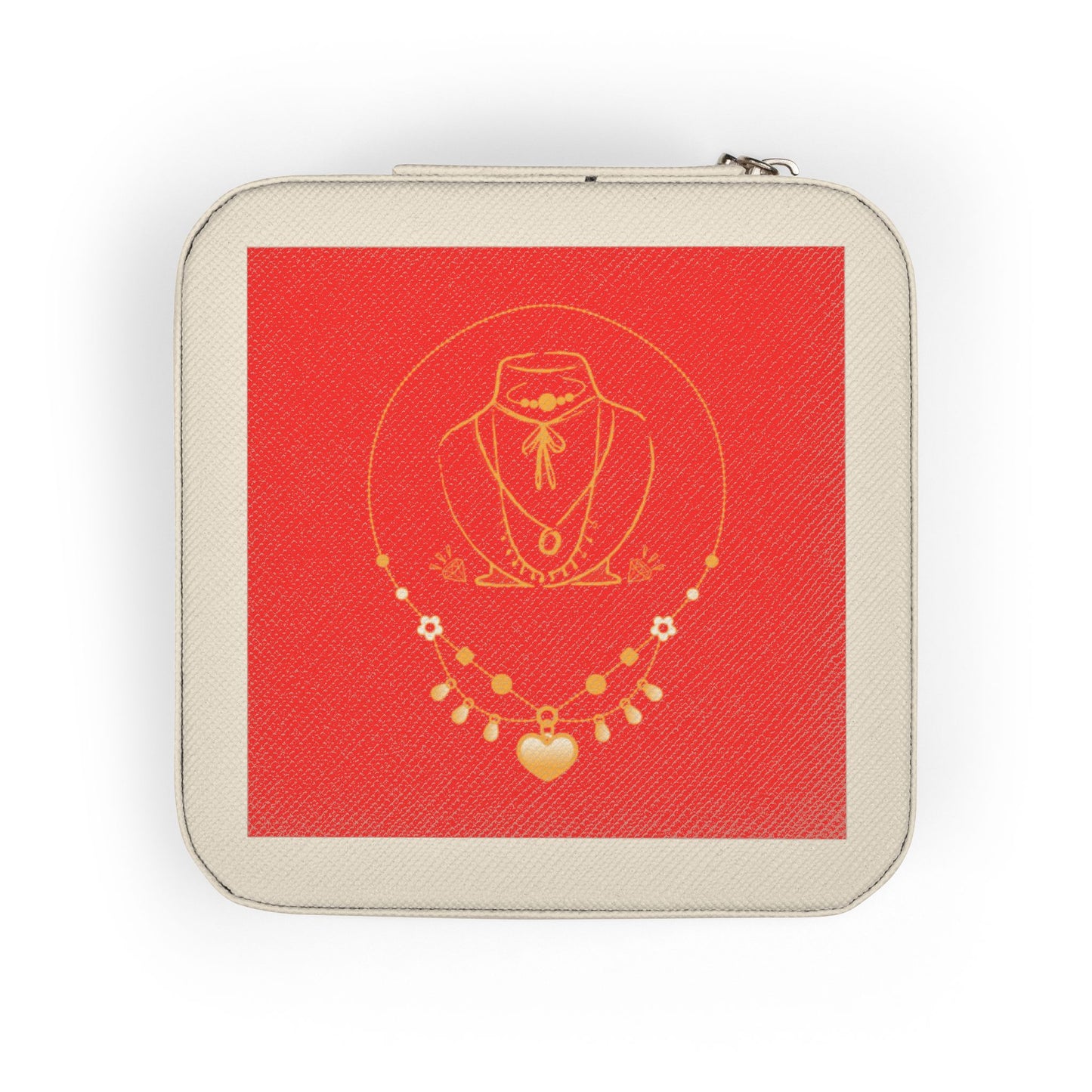 Travel Jewelry Case — Red Gold Necklace Design Compact Organizer