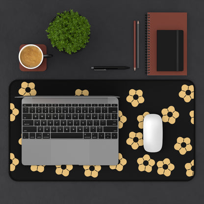 Floral Noir Desk Mat — Minimal Black & Gold Flower Mouse Pad