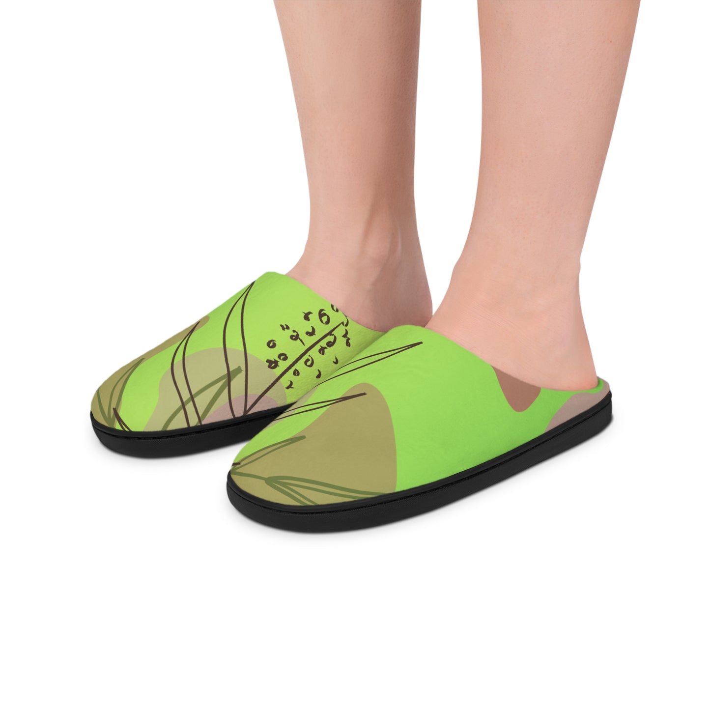 Green Tropical Leaf Women's Slippers – Cozy Indoor Slip-On