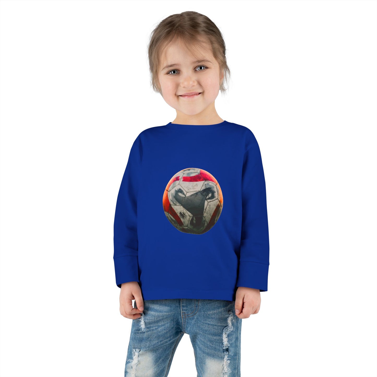 Toddler Long Sleeve Tee — Colorful Soccer Ball Graphic Kids Shirt
