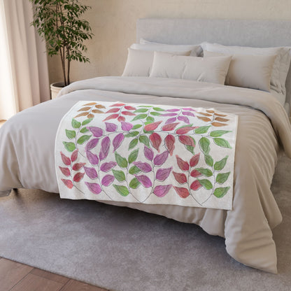 Floral Vine Leaf Plush Blanket — Soft Colorful Garden Throw