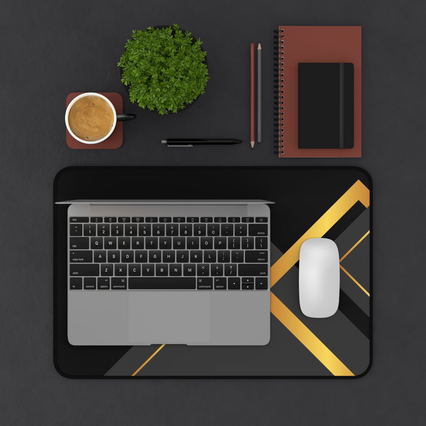 Desk Mat — Black & Gold Geometric Luxury Desk Pad