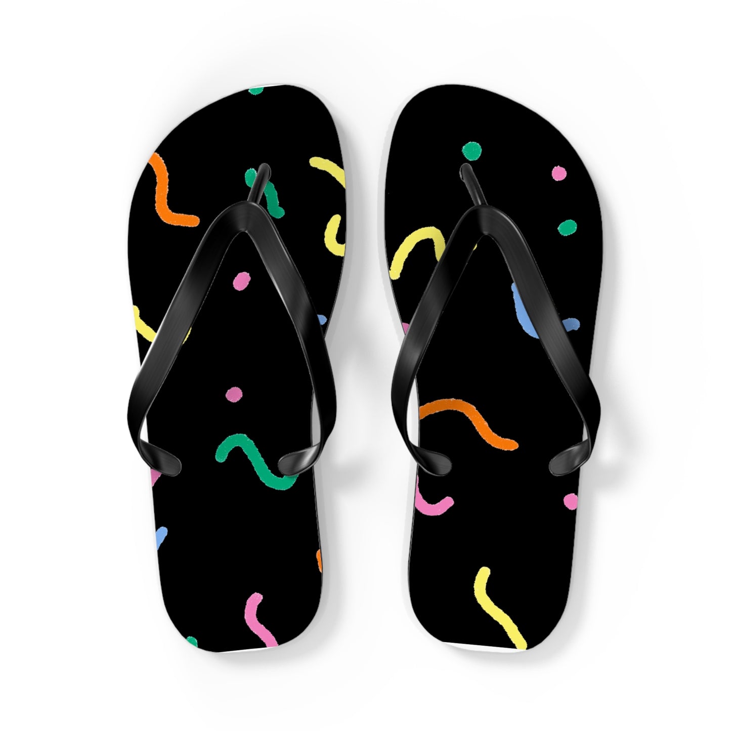 Confetti Doodle Flip Flops — Colorful Retro Summer Sandals