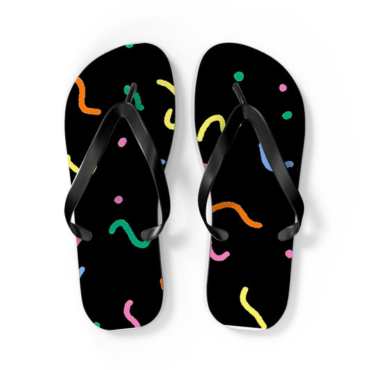 Confetti Doodle Flip Flops — Colorful Retro Summer Sandals