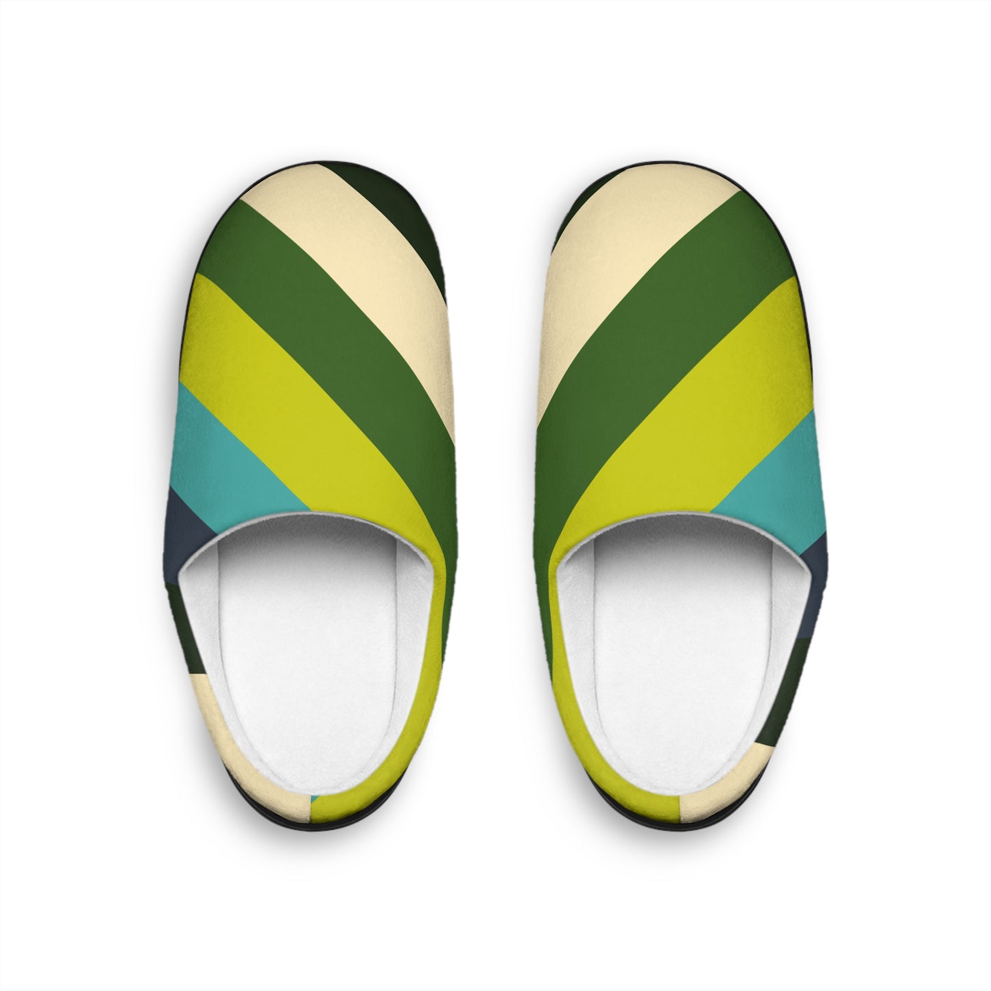 Retro Striped Men's Indoor Slippers — Cozy Green & Teal House Slides