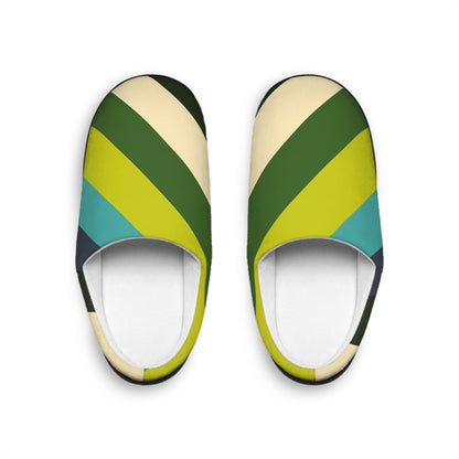 Retro Striped Men's Indoor Slippers — Cozy Green & Teal House Slides