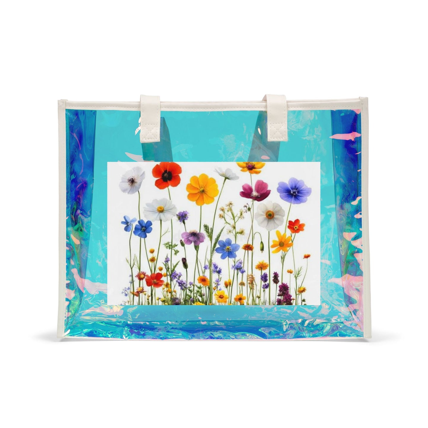 Holographic Beach Tote Bag — Iridescent Clear Seaside Shopper