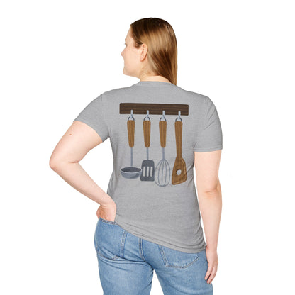 Kitchen Utensils Hanging Back Print T‑Shirt — Chef Cooking Tools Shirt
