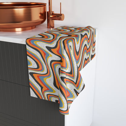 Hand Towel — Retro Wavy Orange Stripe Pattern