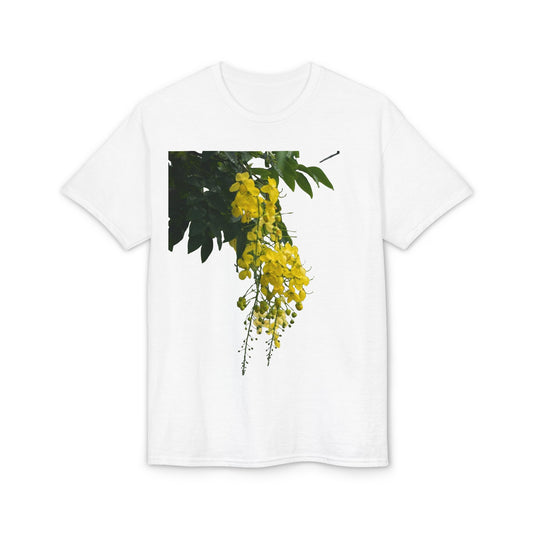 Golden Shower Tree Floral T-Shirt — Yellow Cassia Blossom Graphic Tee
